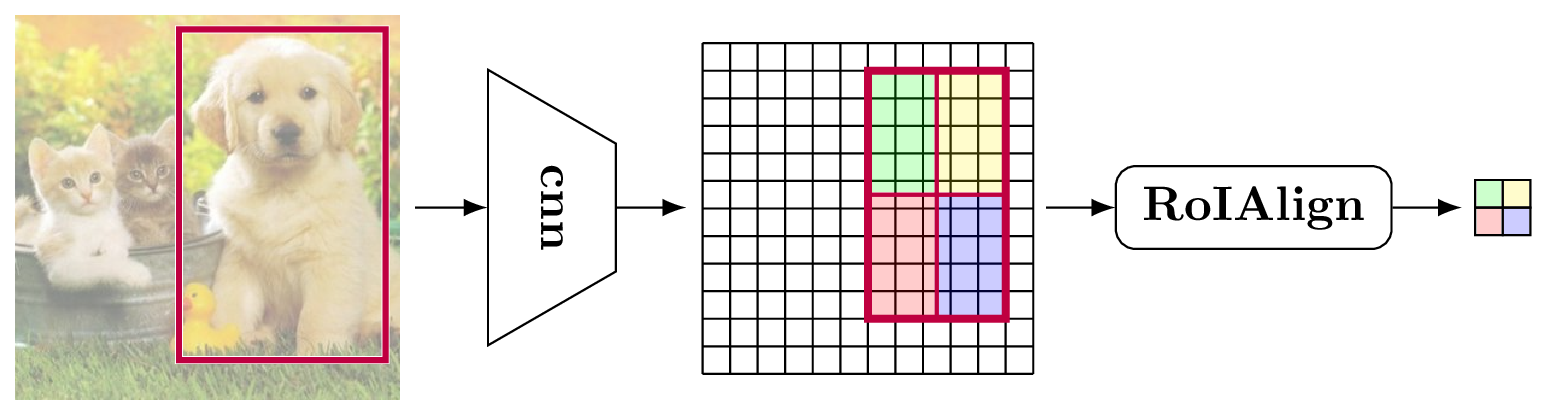 RoIAlign allows features computed on the entire to be pooled over an arbitrary rectangular region
